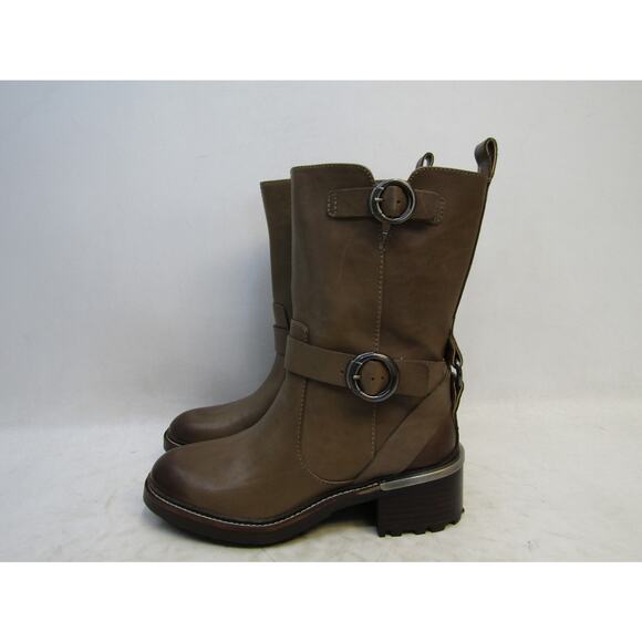 VINCE CAMUTO Womens Size 6.5 B Brown Leather Zip Buckle 9" Shaft Boots - Picture 1 of 11